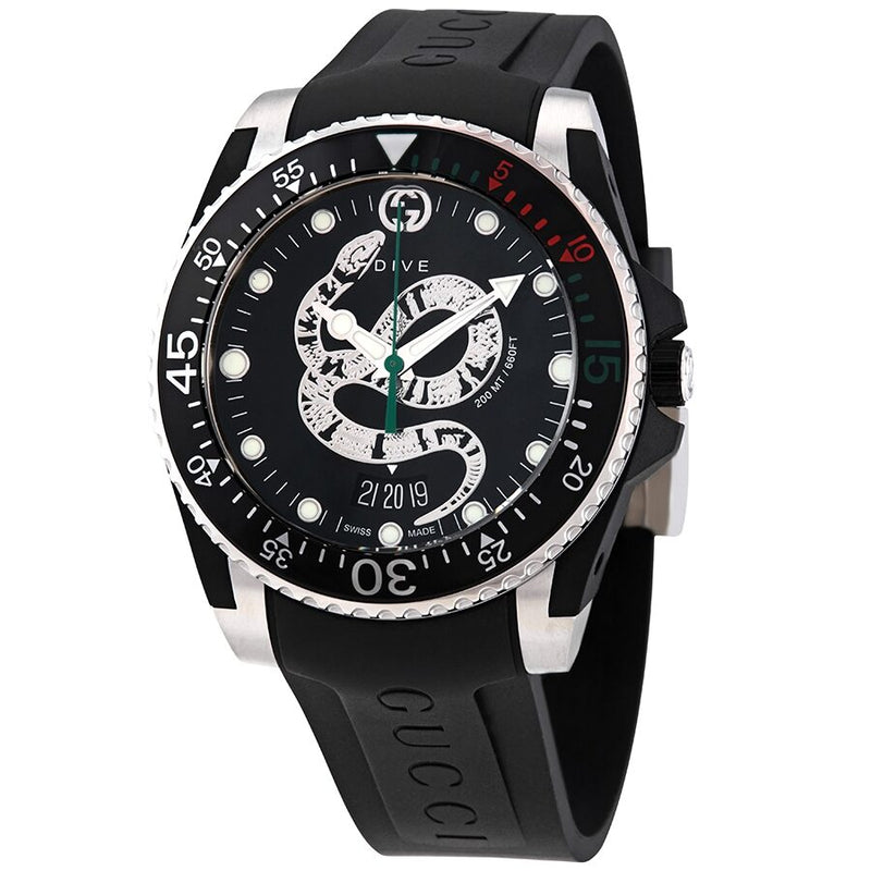Gucci Dive Quartz Snake Black Dial Men's Watch #YA136323 - Watches of America