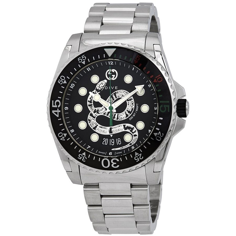 Gucci Dive Quartz Black Dial Men's Watch #YA136218 - Watches of America
