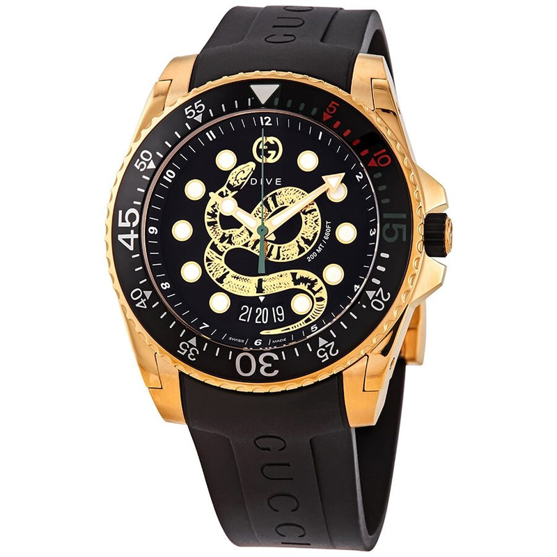 Gucci Dive Quartz Black Dial Men's Watch #YA136219 - Watches of America