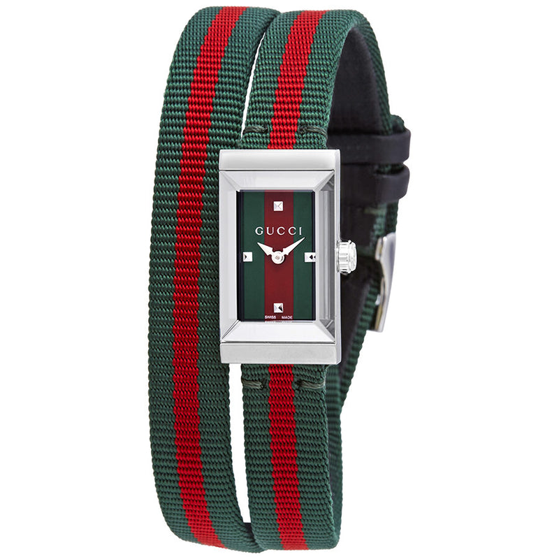 Gucci G-Frame Green & Red Dial Double Loop Nylon Ladies Watch #YA147503 - Watches of America