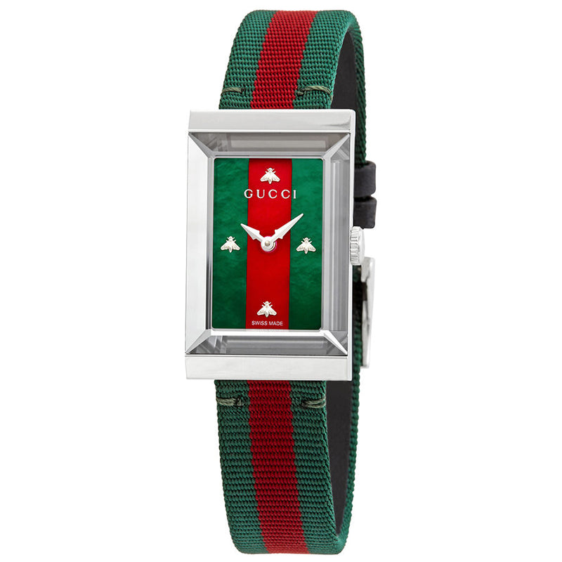 Gucci G-Frame Green and Red Mother of Pearl Dial Ladies Watch #YA147404 - Watches of America