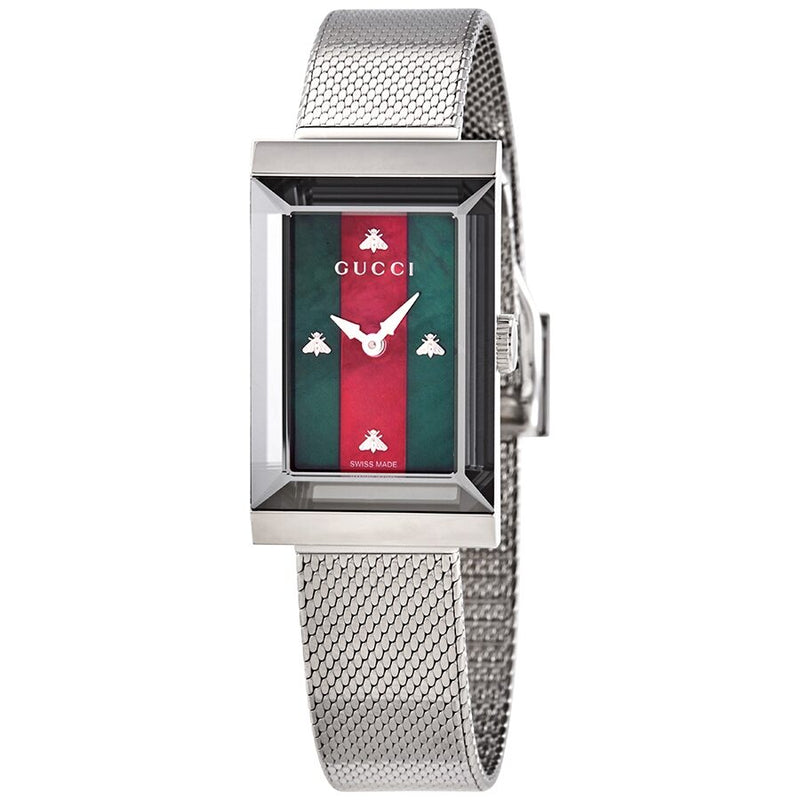 Gucci G-Frame Quartz Green and Red Web Mother of Pearl Dial Ladies Watch #YA147401 - Watches of America