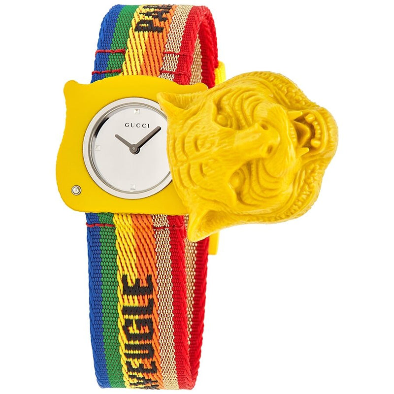Gucci Le Marche Des Merveilles Yellow Tiger Quartz Silver Dial Men's Watch #YA146410 - Watches of America