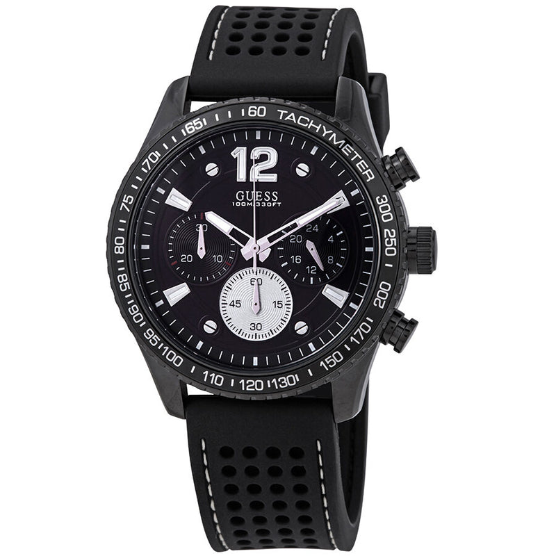 Guess Fleet Chronograph Black Dial Black Silicone Men's Watch W0971G1 - Watches of America