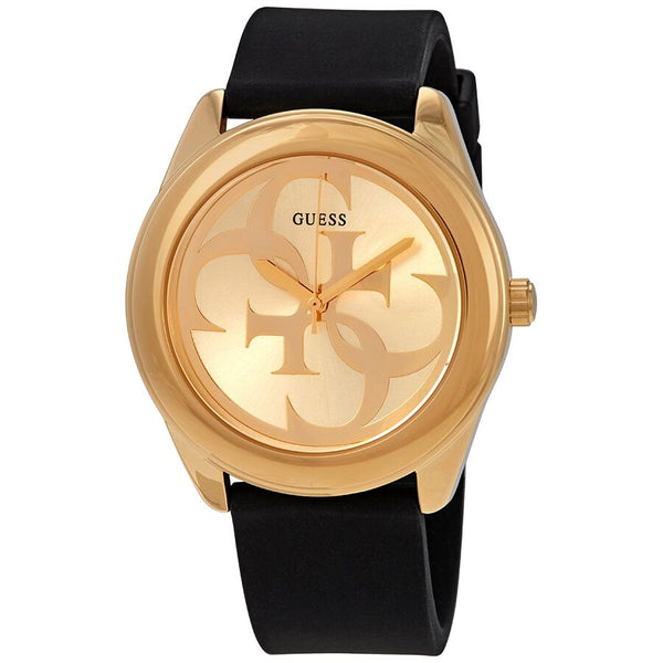 Guess G-Twist Gold Dial Black Leather Ladies Watch W0911L3 - Watches of America