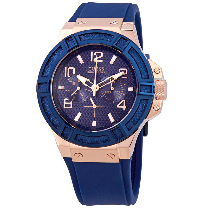 Guess Rigor Blue Dial Blue Silicone Men's Watch W0247G3 - Watches of America