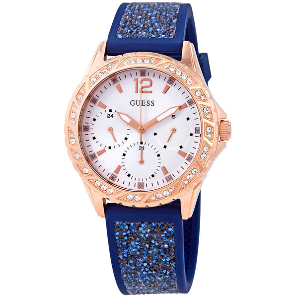 Guess Swirl Crystal White Dial Ladies Watch W1096L4 - Watches of America