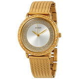 Guess Willow Crystal Silver Dial Yellow Gold PVD Ladies Watch W0836L3 - Watches of America