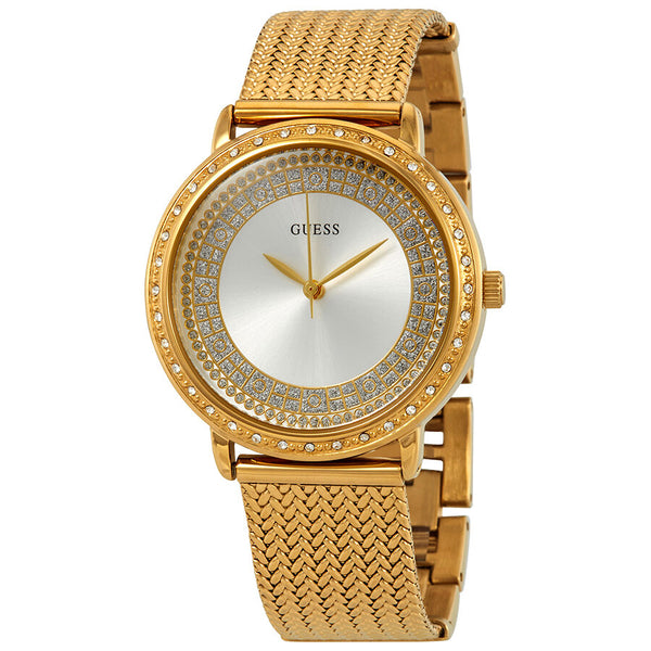 Guess Willow Crystal Silver Dial Yellow Gold PVD Ladies Watch W0836L3 - Watches of America