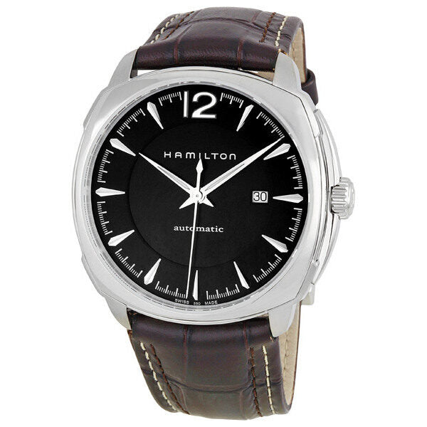 Hamilton Cushion Black Dial Brown Leather Strap Stainless Steel Men's Watch #H36515535 - Watches of America