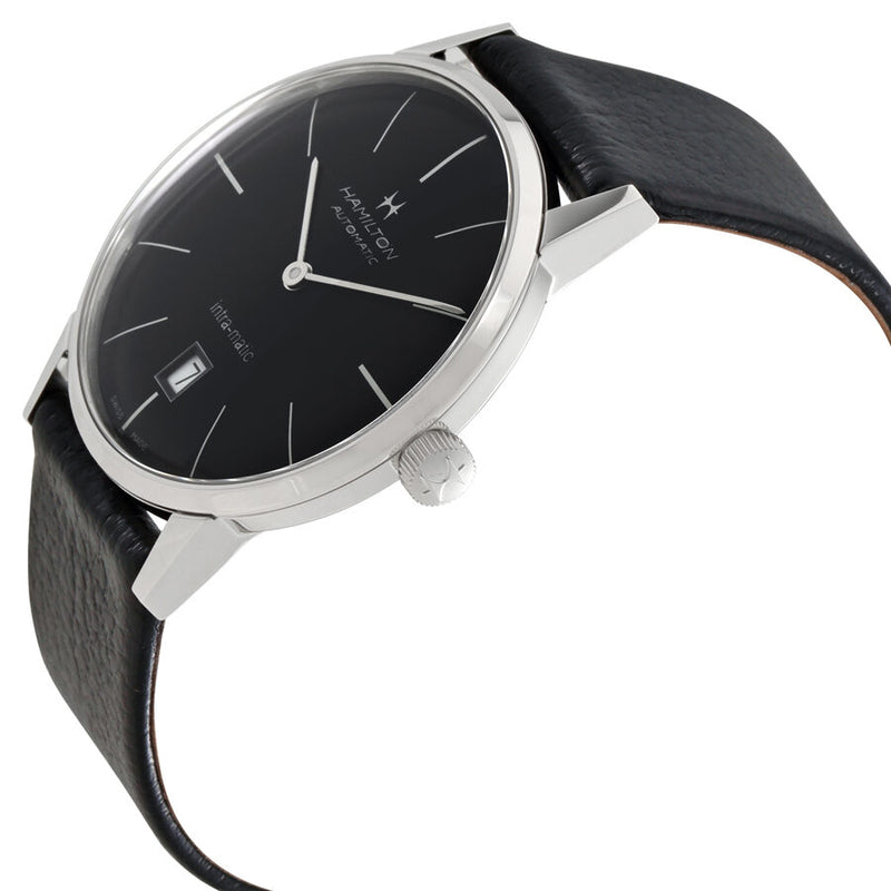 Hamilton Intra-Matic Black Dial Black Leather Men's Watch #H38455731 - Watches of America #2