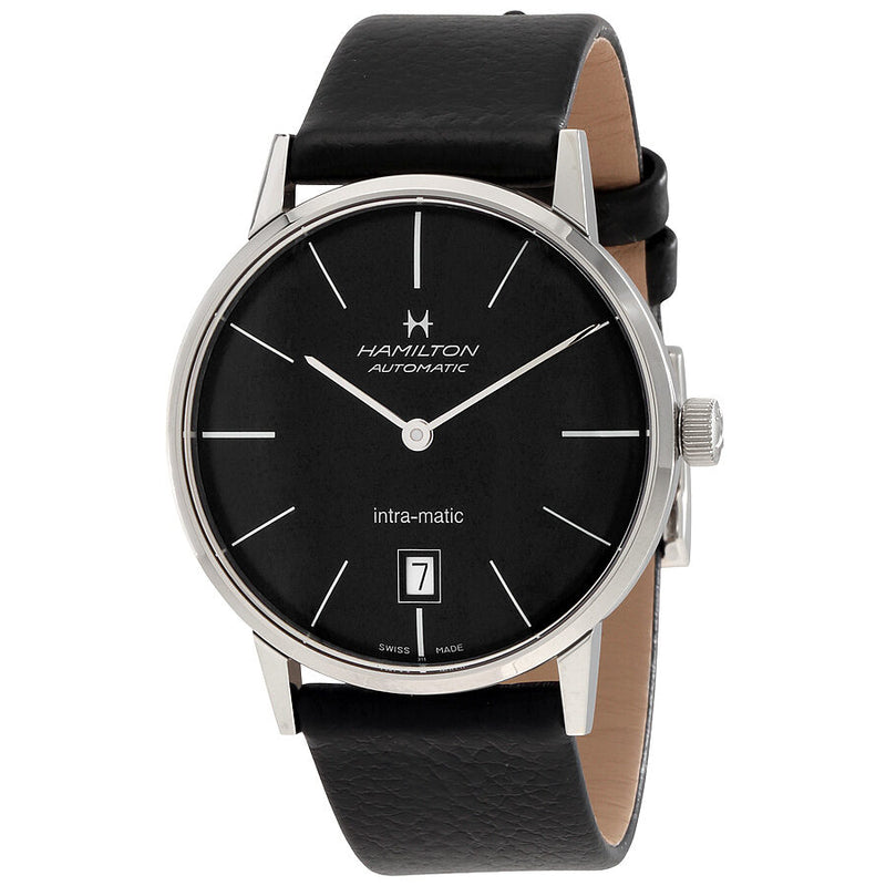Hamilton Intra-Matic Black Dial Black Leather Men's Watch #H38455731 - Watches of America