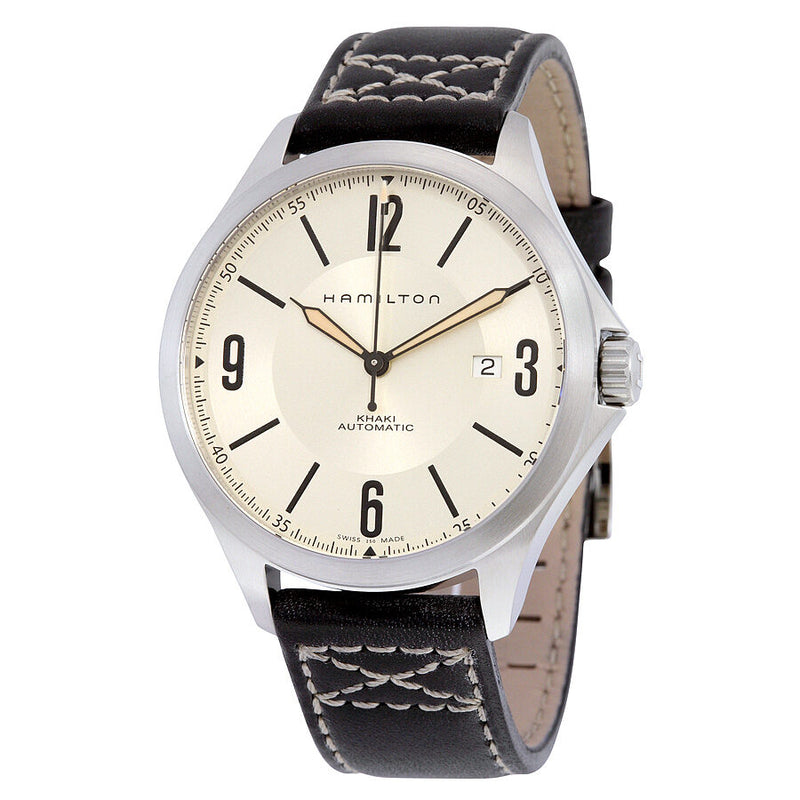 Hamilton Khaki Aviation Automatic Ivory Dial Charcoal Leather Men's Watch #H76665725 - Watches of America