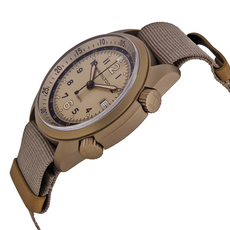 Hamilton Khaki Aviation Pilot Pioneer Automatic Beige Dial Dark Green Nato Men's Watch #H80435895 - Watches of America #2