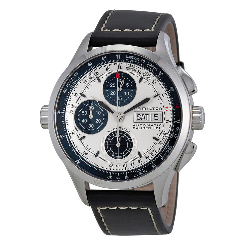 Hamilton Khaki Aviation X-Patrol Chronograph Silver Dial Black Leather Men's Watch #H76566751 - Watches of America