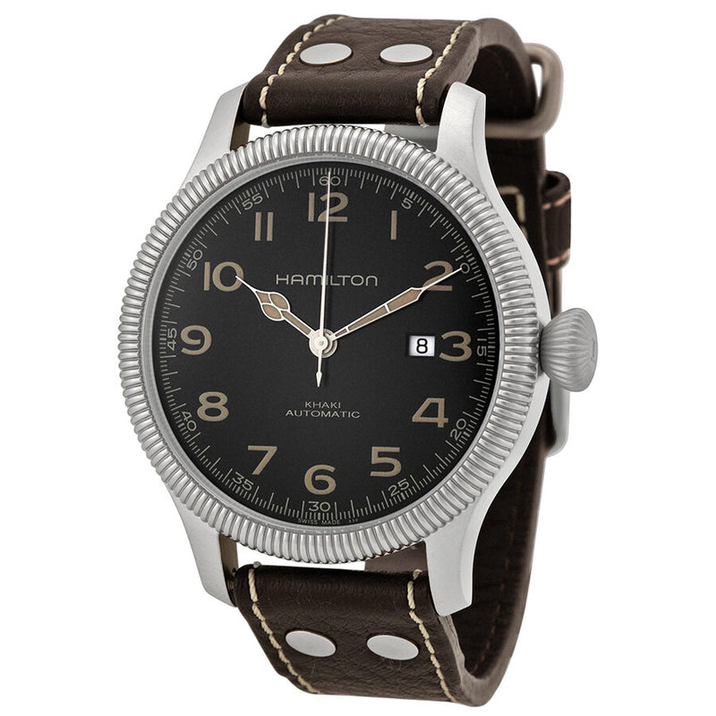 Hamilton Khaki Pioneer Black Dial Leather Men's Watch #H60515533 - Watches of America