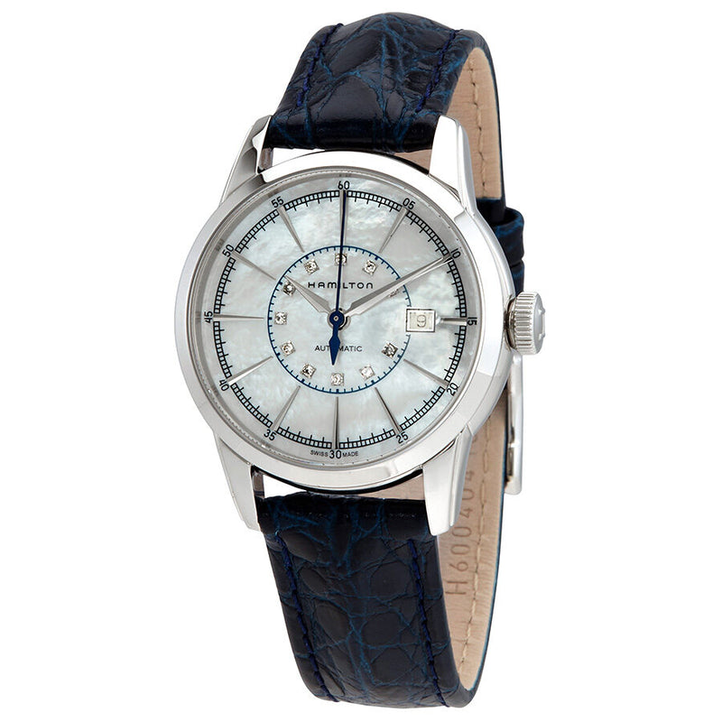 Hamilton Railroad White Mother Of Pearl Dial Blue Leather Ladies Watch #H40405691 - Watches of America