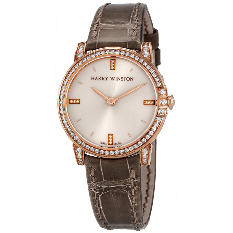 Harry Winston Midnight Champagne Sunray Dial 18kt Rose Gold Diamond Ladies Watch #MIDQHM32RR002 - Watches of America