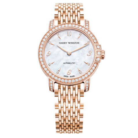 Harry Winston Midnight Mother of Pearl Dial Ladies 18k Rose Gold Diamond Watch #MIDAHM29RR002 - Watches of America