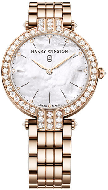 Harry Winston Premier Mother of Pearl Diamond Dial Ladies 18k Rose Gold Watch #PRNQHM36RR009 - Watches of America