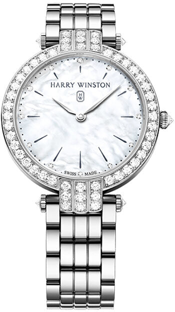 Harry Winston Premier Mother of Pearl Diamond Dial Ladies 18k White Gold Watch #PRNQHM36WW017 - Watches of America