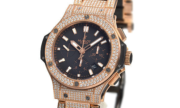 Hublot Big Bang Black Dial 18kt Rose Gold Diamond Men's Watch 301PX1180PX3704#301.PX.1180.PX.3704 - Watches of America