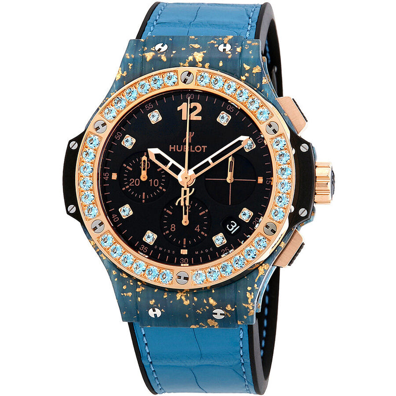 Hublot Big Bang Gold Linen Chronograph Automatic Black Dial Watch #341.XL.1280.LR.1207 - Watches of America