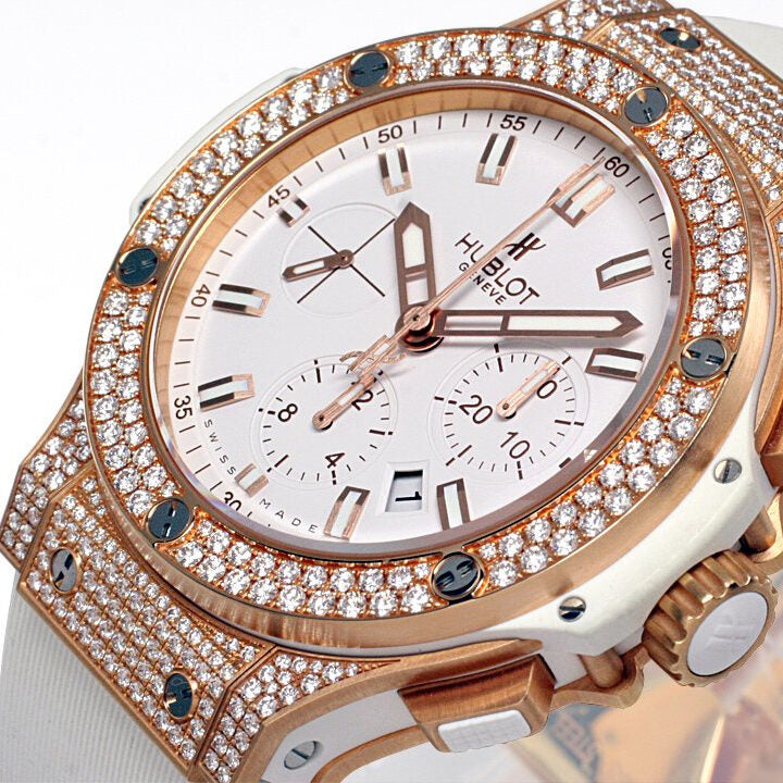 Hublot Big Bang Gold White Dial Chronograph Diamond Men's Watch 301PE2180RW1704#301.PE.2180.RW.1704 - Watches of America