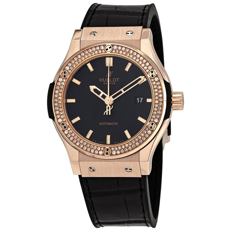 Hublot Classic Fusion Automatic Black Dial Men's 18kt Rose Gold Diamond Watch #542.OX.1180.LR.1104 - Watches of America