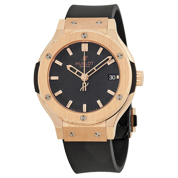 Hublot Classic Fusion Black Dial 18k Rose Gold Black Rubber Strap Men's Watch #561.PX.1180.RX - Watches of America