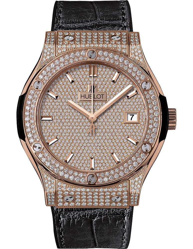 Hublot Classic Fusion Diamond Pave Dial 18K Rose Gold Automatic Men's Watch #511.OX.9010.LR.1704 - Watches of America