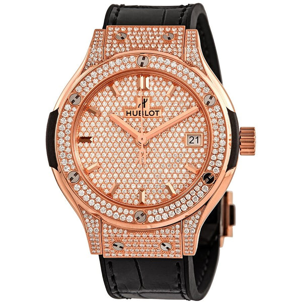 Hublot Classic Fusion Diamond Pave Dial 18kt Rose Gold Automatic Watch #565.OX.9010.LR.1704 - Watches of America