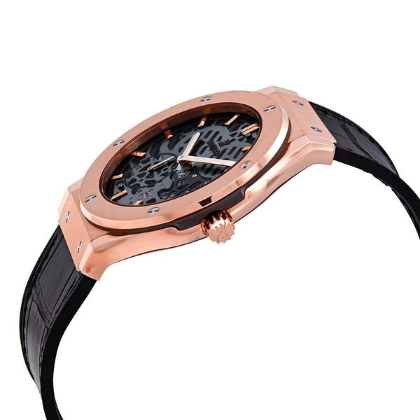 Hublot Classic Fusion 18kt Rose Gold Hand Wind Skeleton Dial Black Leather Men's Watch #515.OX.0180.LR - Watches of America #2