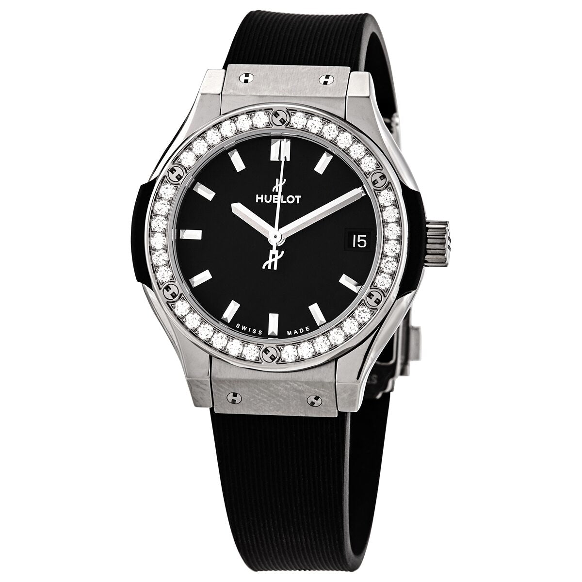 Hublot Classic Fusion Mat Black Dial Ladies Diamond Watch 581.NX.1171.RX.1104 Watches of America