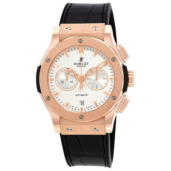 Hublot Classic Fusion Silver Dial Black Leather Band 18 Carat Rose Gold Case Automatic Men's Watch #541.OX.2610.LR - Watches of America