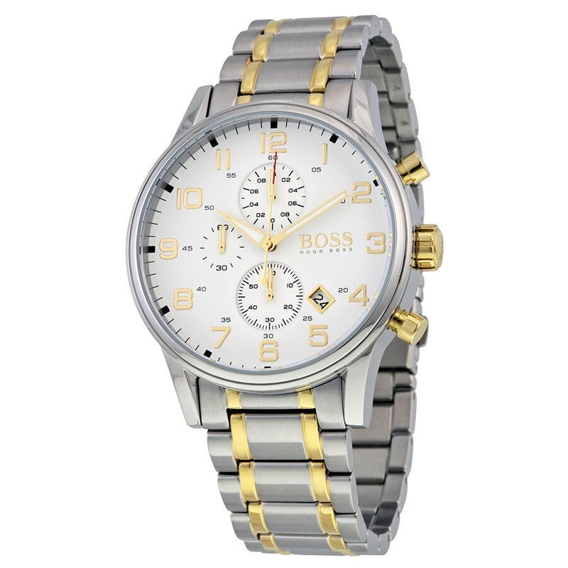Hugo Boss Aeroliner Chronograph White Dial Two-tone Men's Watch 1513236 - Watches of America