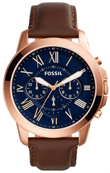 Fossil Grant Blue Dial Brown Strap Chronograph Men's Watch  FS5188 - Watches of America