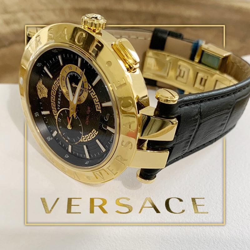 Versace V-Race Black Leather Strap Men's Watch VEBV00119 - Watches of America #3