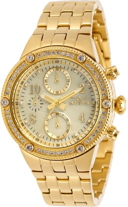 Invicta Angel Chronograph Quartz Crystal Gold Dial Ladies Watch #29527 - Watches of America