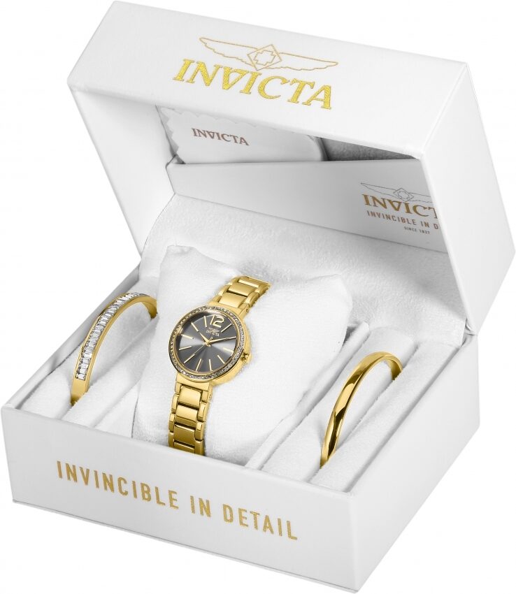 Invicta Angel Quartz Crystal Charcoal Dial Ladies Watch and Bangle Set #29271 - Watches of America #3