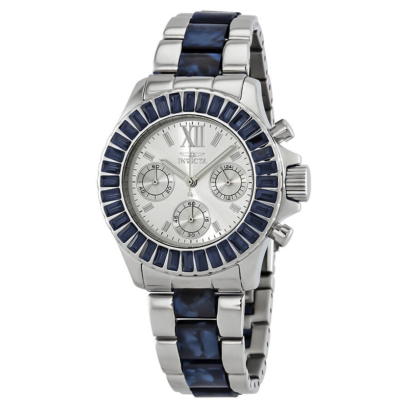 Invicta Angel Multi-Function Silver Dial Stainless Steel Blue Acetate Ladies Watch #18869 - Watches of America