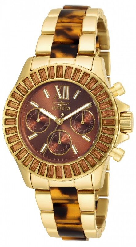 Invicta Angel Multi-Function Brown Dial Gold-plated Tortoise-shell Acetate Ladies Watch #17494 - Watches of America