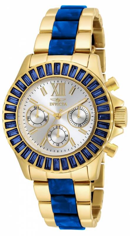 Invicta Angel Multi-Function Silver Dial Gold-plated Blue Acetate Ladies Watch #18871 - Watches of America