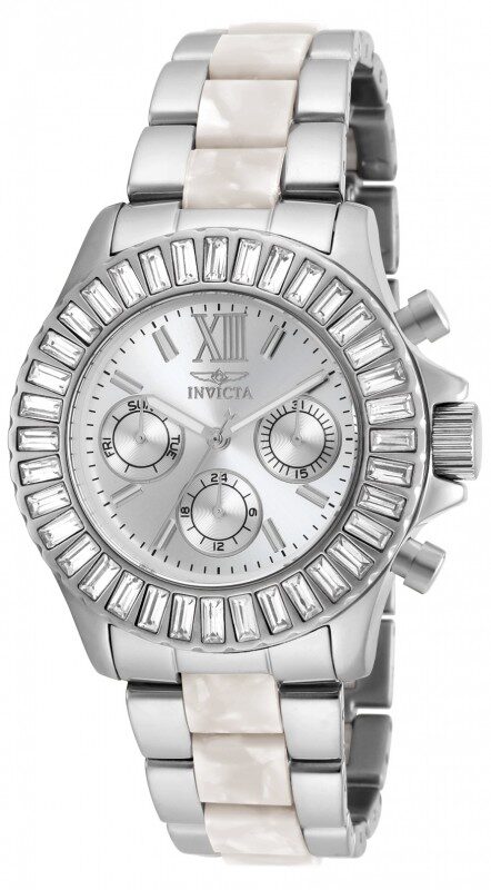 Invicta Angel Multi-Function Silver Dial Stainless Steel with Horne Plastic Ladies Watch #18867 - Watches of America