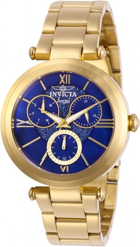 Invicta Angel Quartz Blue Dial Yellow Gold-tone Ladies Watch #28935 - Watches of America