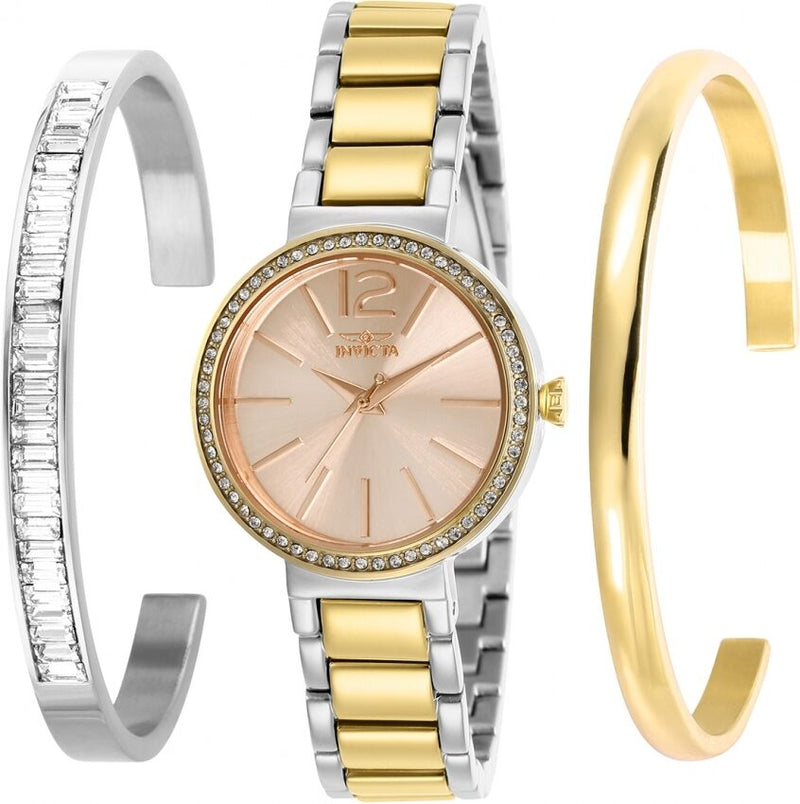 Invicta Angel Quartz Crystal Brown Dial Ladies Watch and Bangle Set #29275 - Watches of America