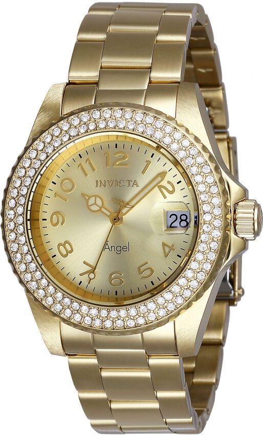 Invicta Angel Quartz Crystal Gold Dial Ladies Watch #28673 - Watches of America