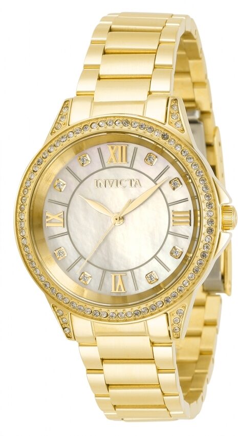 Invicta Angel Quartz Crystal White Dial Yellow Gold-tone Ladies Watch #30929 - Watches of America