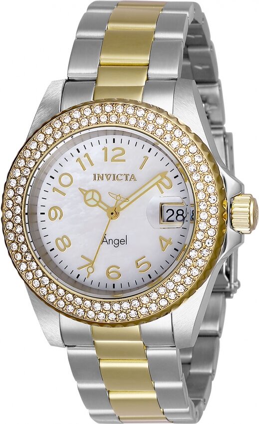 Invicta Angel Quartz Crystal White Mother of Pearl Dial Ladies Watch #28675 - Watches of America