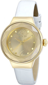 Invicta Angel Quartz Gold Dial White Leather Ladies Watch #29783 - Watches of America